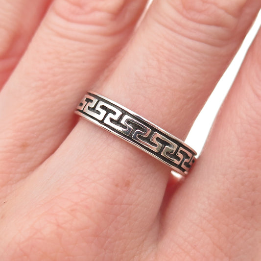 Wheeler Mfg 925 Sterling Silver Vintage Greek Maze Oxidized Band Ring Size 8