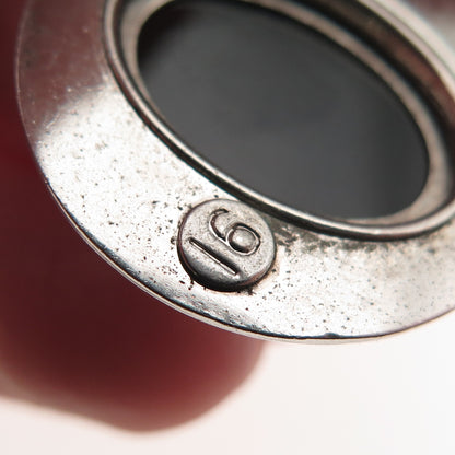 925 Sterling Silver Vintage Real Black Onyx Engraved Floral Charm Pendant