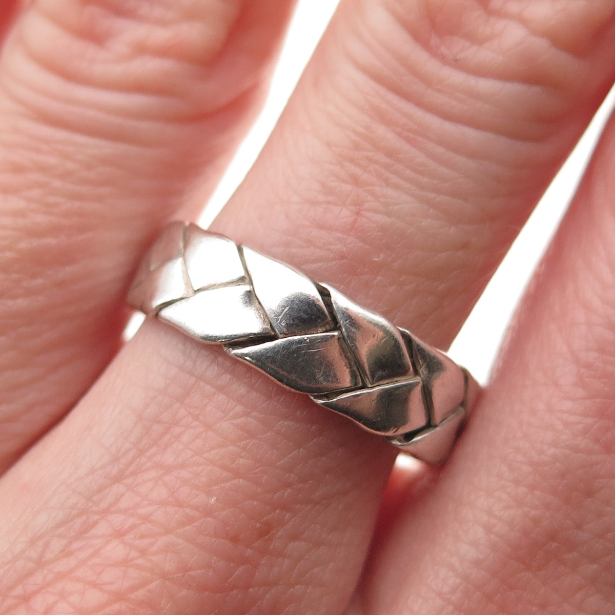 925 Sterling Silver Vintage Woven Oxidized Band Ring Size 8.5