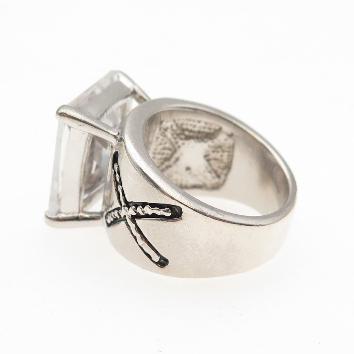 925 Sterling Silver Radiant-Cut C Z X Shape Ring Size 5