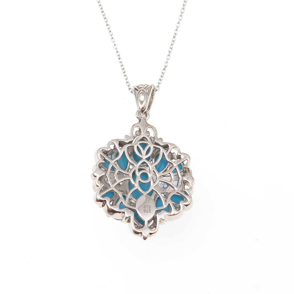 Chuck Clemency 925 Sterling Silver 2-Tone Real Turquoise Tanzanite Necklace 20"
