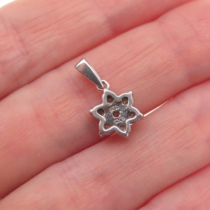 SK9 Allure Gems 925 Sterling Silver Real Round-Cut Diamond Floral Mini Pendant