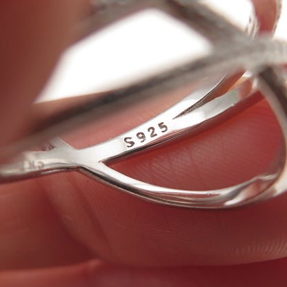 925 Sterling Silver Round-Cut C Z Crisscross Ring Size 7