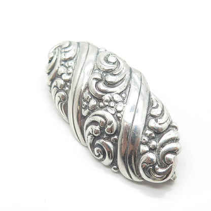 835 Silver Antique Art Deco Repousse Floral Twisted Pin Brooch
