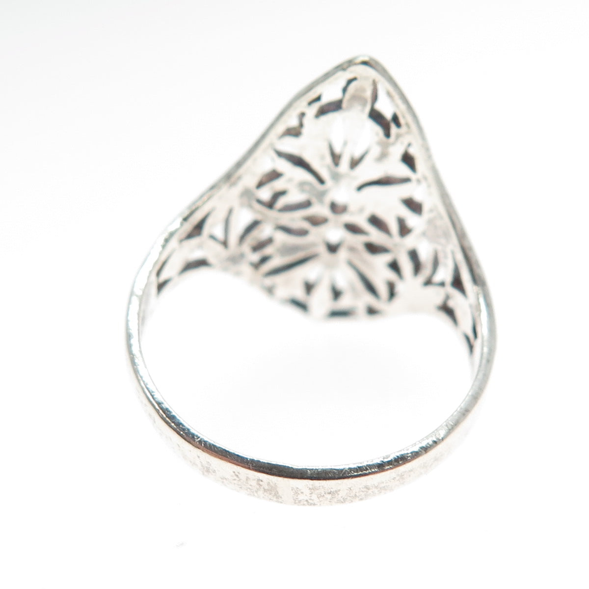 925 Sterling Silver Vintage Flower Oxidized Ring Size 8