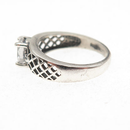 925 Sterling Silver Vintage Oval & Round-Cut C Z Oxidized Ring Size 5.25