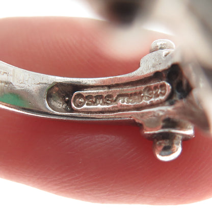 SMS CREATIONS 925 Sterling Vintage Real Carved Green Onyx Soldier Ring Size 6.75