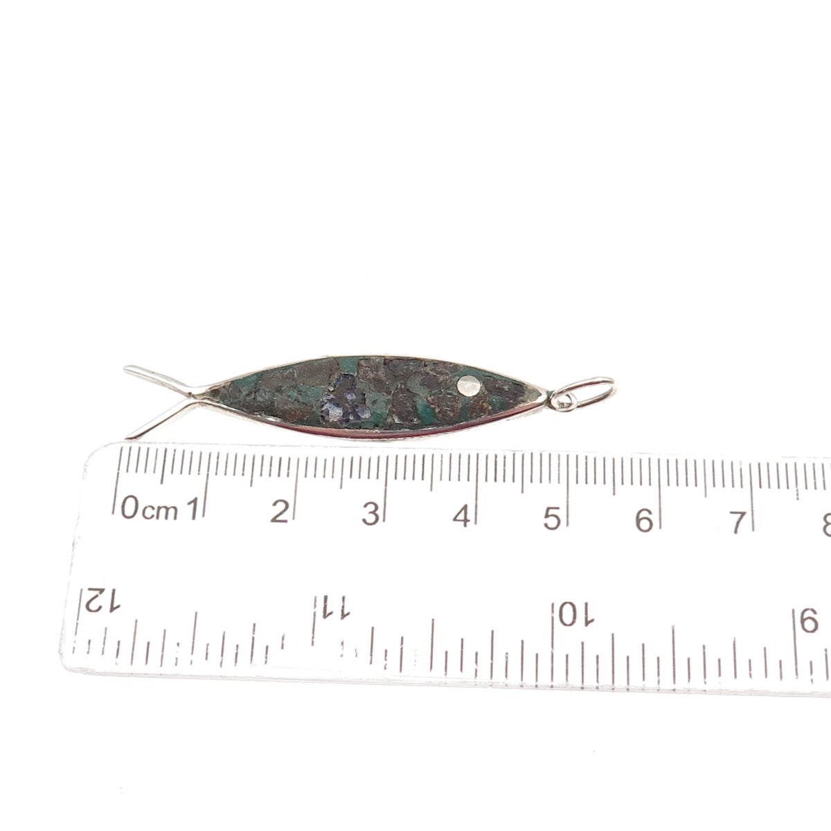 925 Sterling Silver Vintage Mexico Real Azurite Ichthys / Fish Charm Pendant