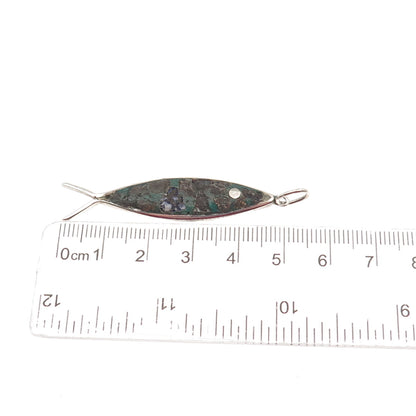 925 Sterling Silver Vintage Mexico Real Azurite Ichthys / Fish Charm Pendant