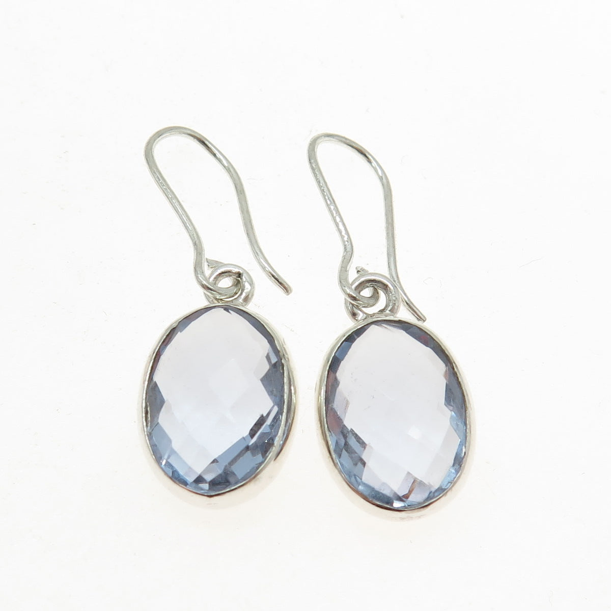 925 Sterling Silver Vintage Brazilian-Cut Blue C Z Dangling Earrings