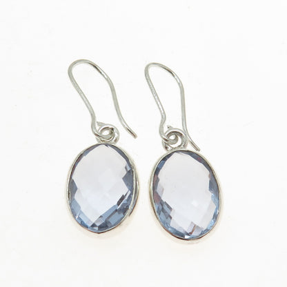 925 Sterling Silver Vintage Brazilian-Cut Blue C Z Dangling Earrings