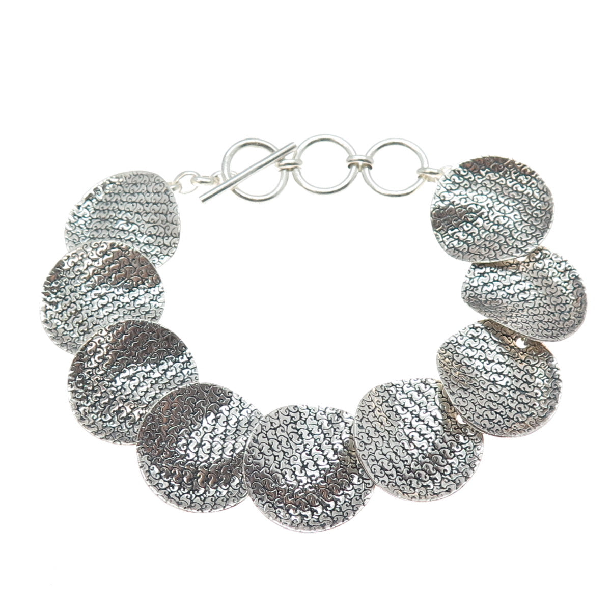 SAMUEL BENHAM 925 Sterling Silver Vintage Modernist Disc Link Bracelet 7.5-8.5"