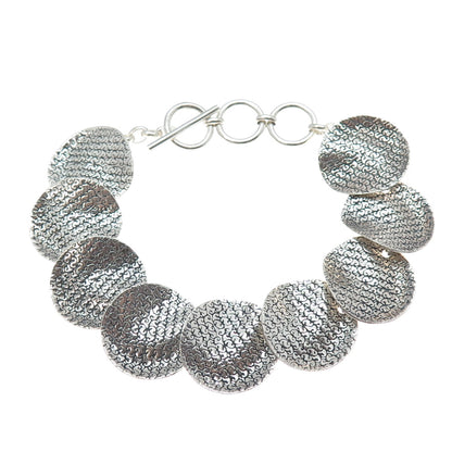 SAMUEL BENHAM 925 Sterling Silver Vintage Modernist Disc Link Bracelet 7.5-8.5"