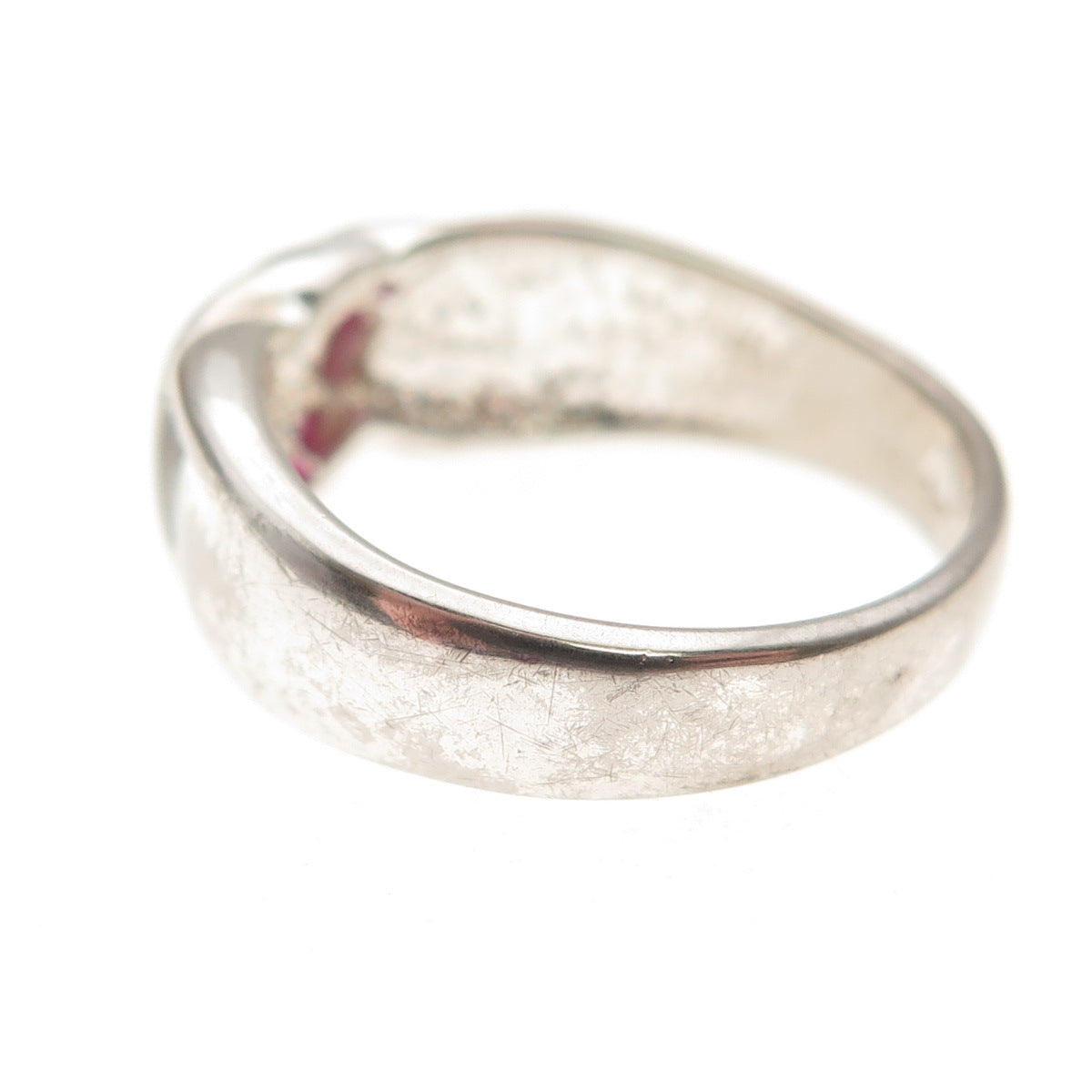 925 Sterling Silver Vintage Real Round-Cut Ruby Modernist Ring Size 7.25