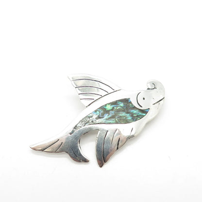 925 Sterling Silver Vintage Mexico Real Abalone Shell Fish Pin Brooch
