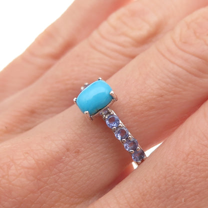 Chuck Clemency 925 Sterling Silver Real Turquoise & Tanzanite Ring Size 8.25