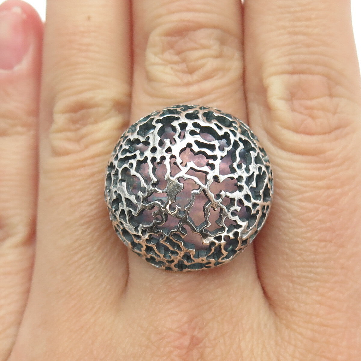 925 Sterling Silver Vintage Bear Dome Oxidized Ring Size 7.5