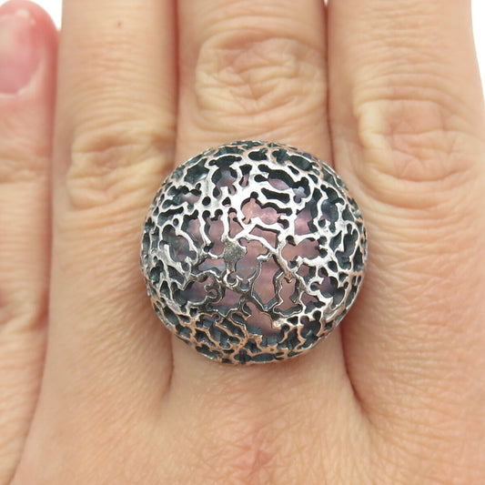 925 Sterling Silver Vintage Bear Dome Oxidized Ring Size 7.5