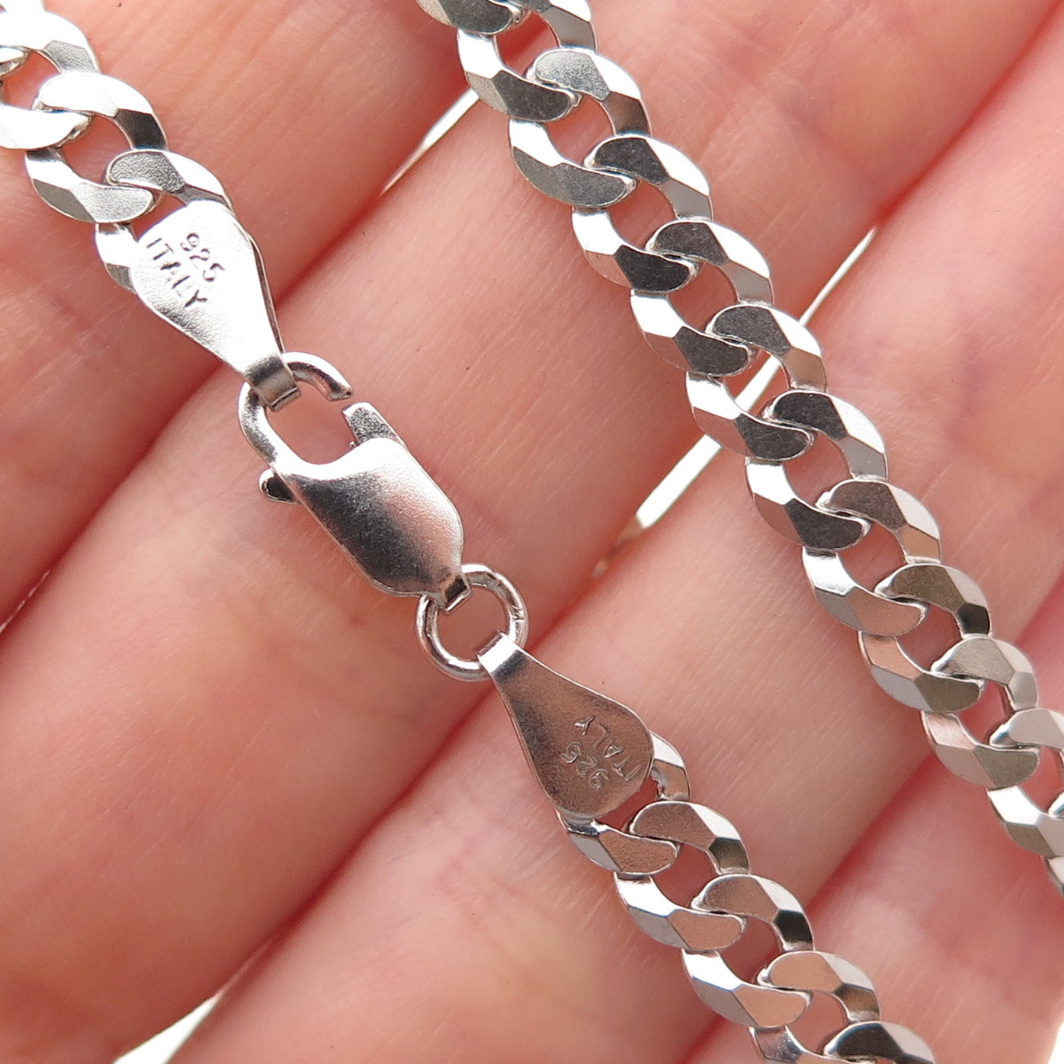 925 Sterling Silver Italy Cuban Chain Necklace 26"
