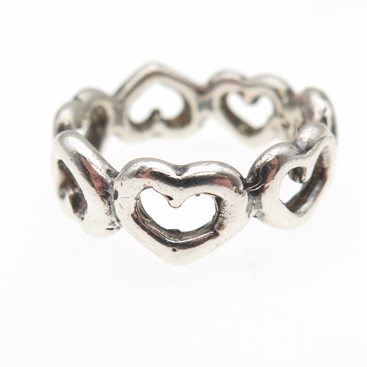 925 Sterling Silver Vintage Open Heart All Around Oxidized Ring Size 7.25