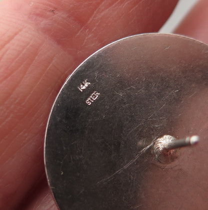 925 Sterling Silver 14K Rose Gold Vintage Modernist Disc Earrings