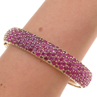 925 Sterling Silver Gold Plated Real Round-Cut Ruby Bangle Bracelet 7.25"