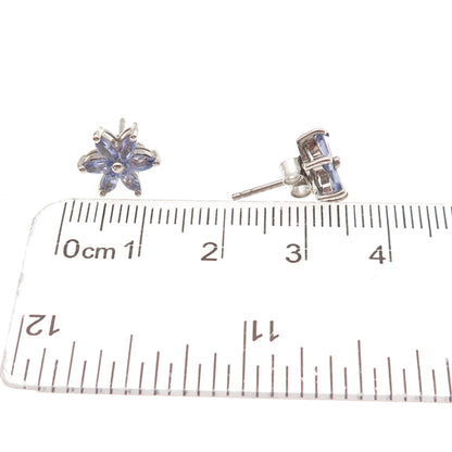 Chuck Clemency 925 Sterling Silver Real Marquise-Cut Tanzanite Stud Earrings