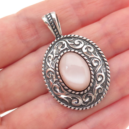 Carolyn Pollack 925 Sterling Silver Vintage Real MOP Floral Oxidized Pendant
