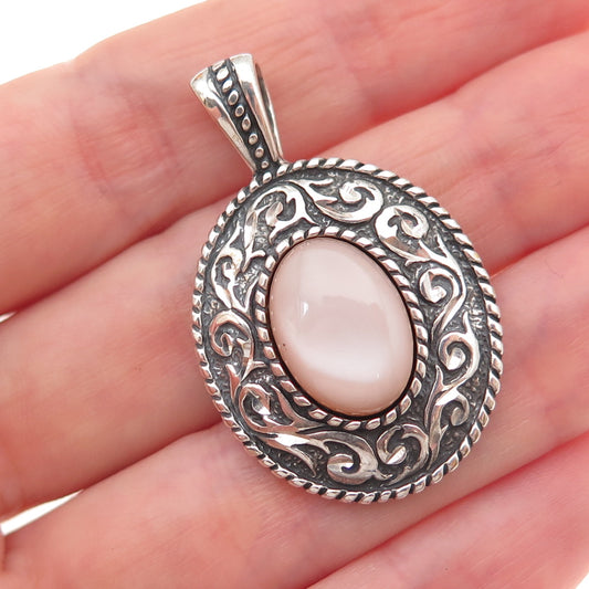 Carolyn Pollack 925 Sterling Silver Vintage Real MOP Floral Oxidized Pendant