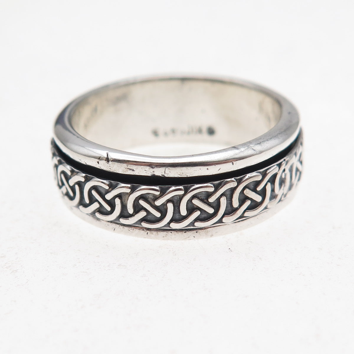 925 Sterling Silver Vintage Mexico Oxidized Rotating Band Ring Size 9.25