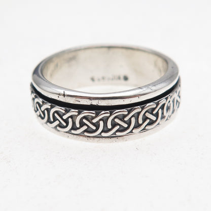 925 Sterling Silver Vintage Mexico Oxidized Rotating Band Ring Size 9.25