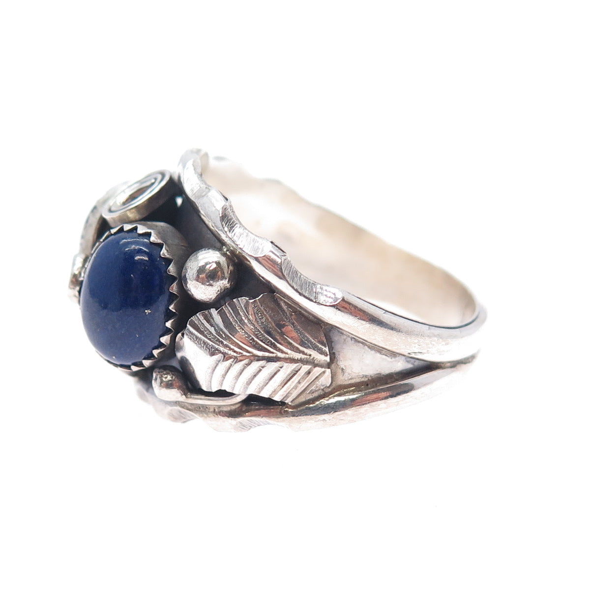 Max Calabaza Navajo Old Pawn Sterling Silver Vintage Lapis Tribal Ring Size 14