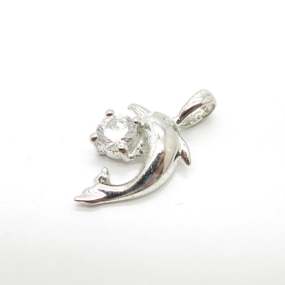 925 Sterling Silver Vintage C Z Dolphin For Good Luck Charm Pendant