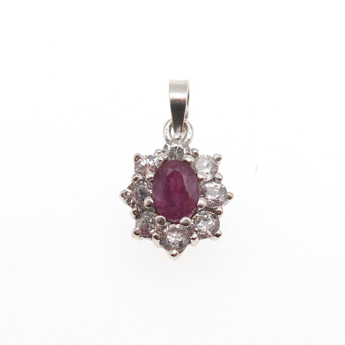 925 Sterling Silver Vintage Real Ruby & C Z Mini Charm Pendant