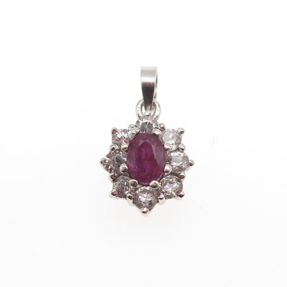 925 Sterling Silver Vintage Real Ruby & C Z Mini Charm Pendant