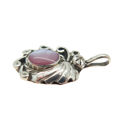 Old Pawn 925 Sterling Silver Vintage Real Pink MOP Minimalist Oxidized Pendant