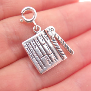 SHUBE 925 Sterling Silver Vintage Movie Clapperboard Spring Ring Movable Pendant