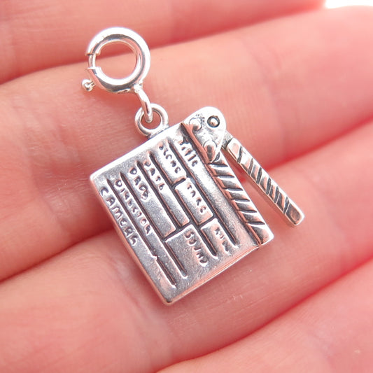 SHUBE 925 Sterling Silver Vintage Movie Clapperboard Spring Ring Movable Pendant