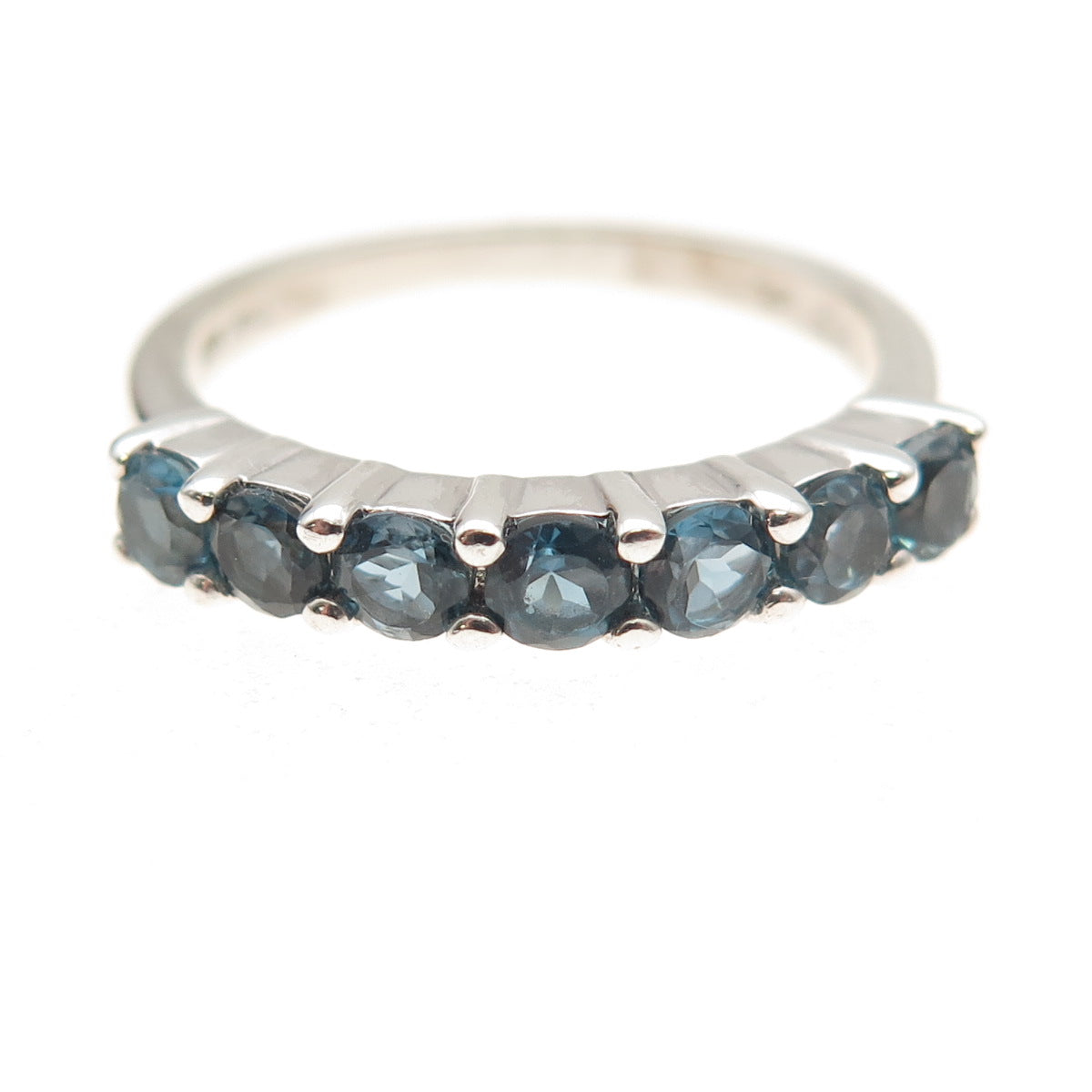 925 Sterling Silver Vintage Real Round-Cut London Blue Topaz Ring Size 7