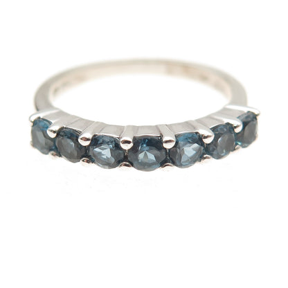 925 Sterling Silver Vintage Real Round-Cut London Blue Topaz Ring Size 7