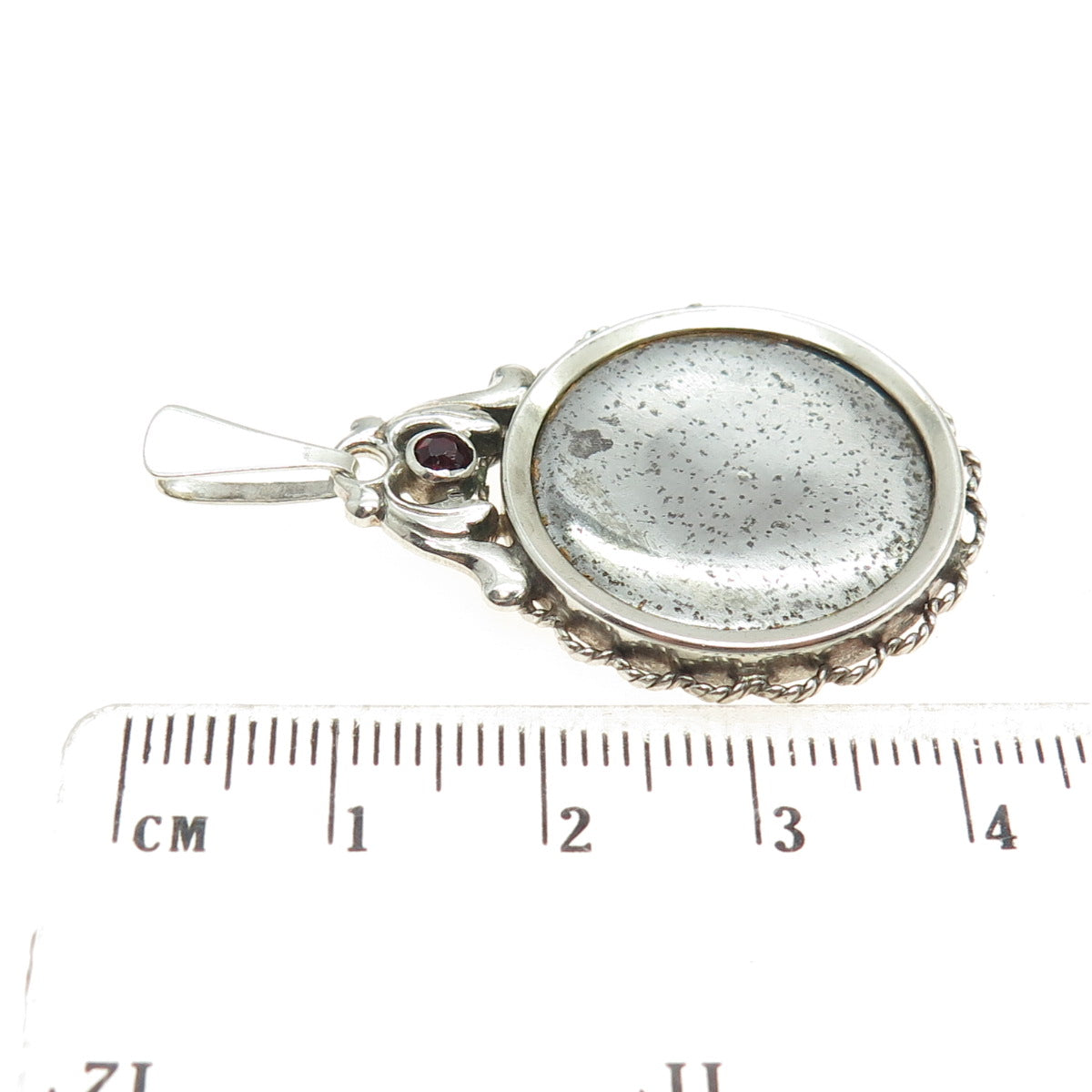 835 Silver Antique Germany Real Red Garnet Gemstone Picture Frame Pendant