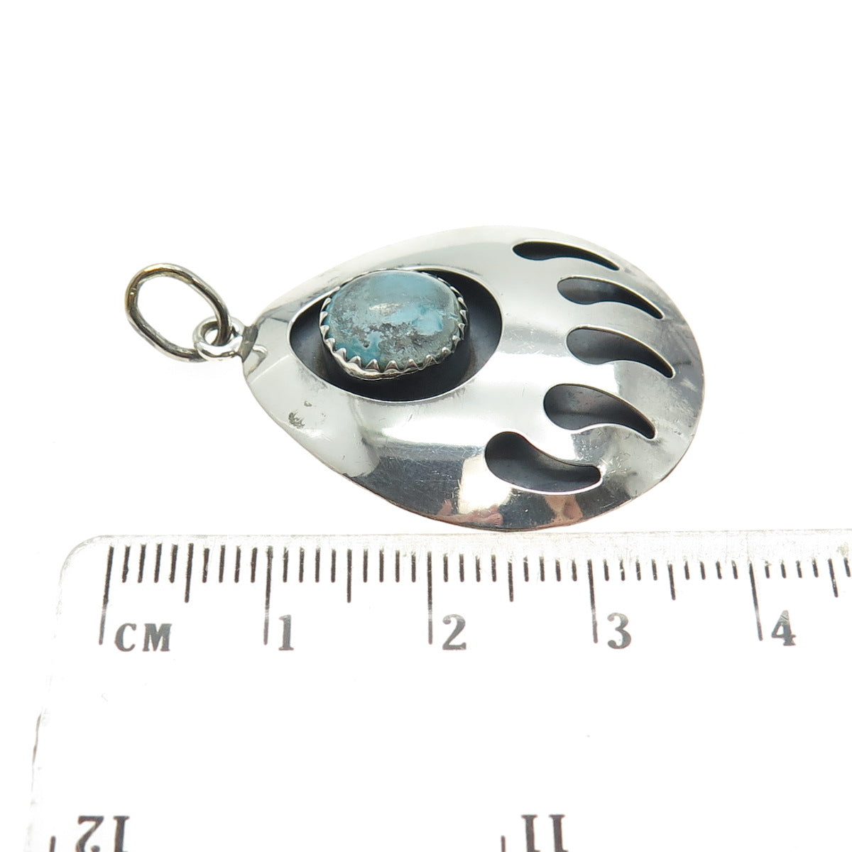 Old Pawn 925 Sterling Silver Vintage Southwestern Turquoise Bear Paw Pendant