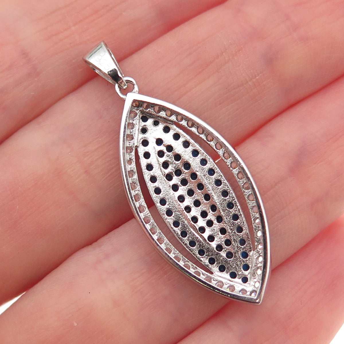 925 Sterling Silver Round-Cut Blue & White C Z Charm Pendant