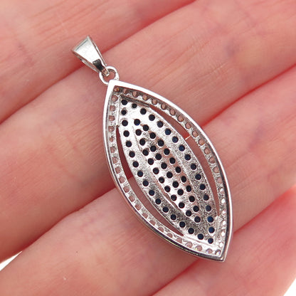 925 Sterling Silver Round-Cut Blue & White C Z Charm Pendant