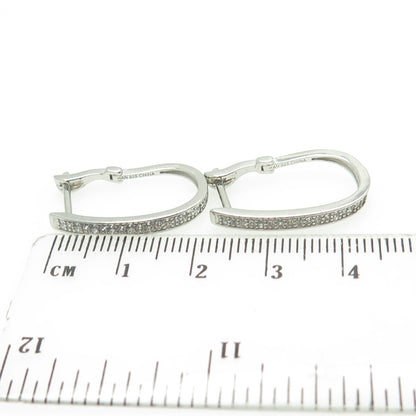 HAN 925 Sterling Silver Round-Cut White C Z Hoop Earrings