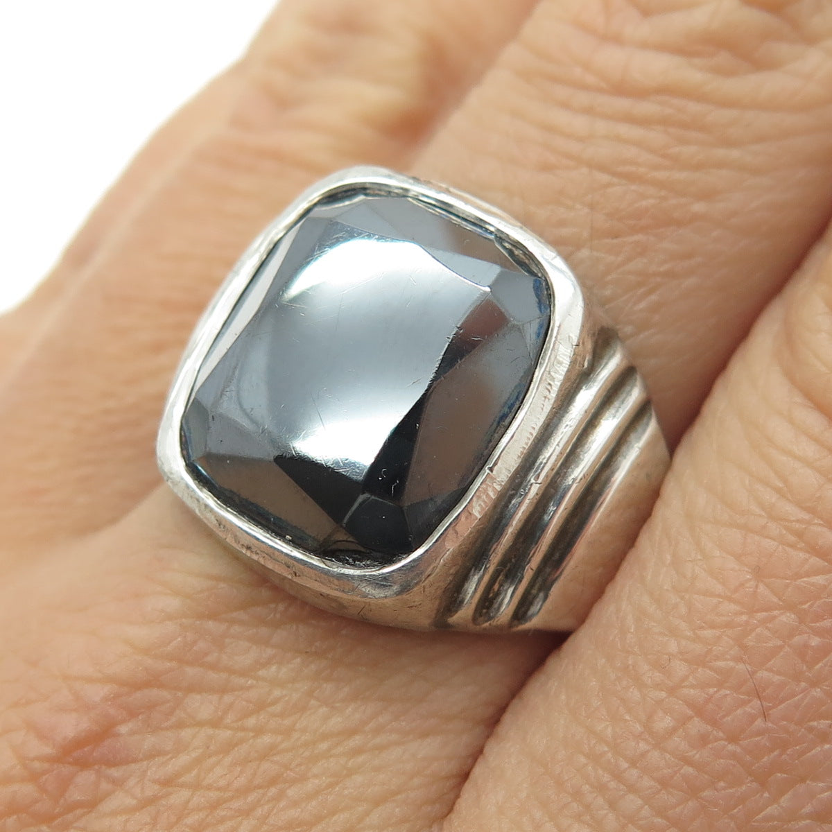 UNCAS 925 Sterling Silver Antique Art Deco Hematite Gemstone Ring Size 10.75