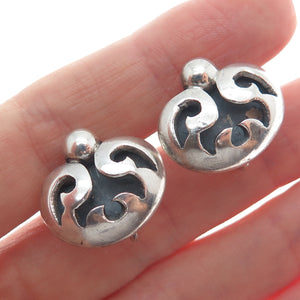 VICTORIA BRILLANTI Sterling Silver Vintage Mexico Heart Screw Back Earrings #53