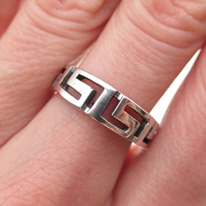 925 Sterling Silver Vintage Greek Maze Oxidized Ring Size 7