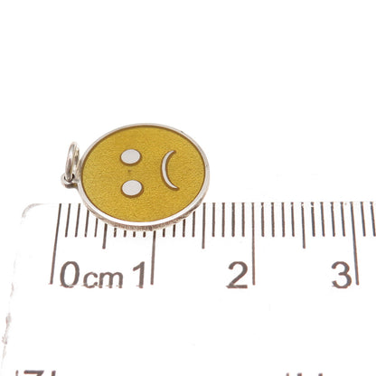 925 Sterling Silver Yellow Enamel Sad Face Emoji Charm Pendant