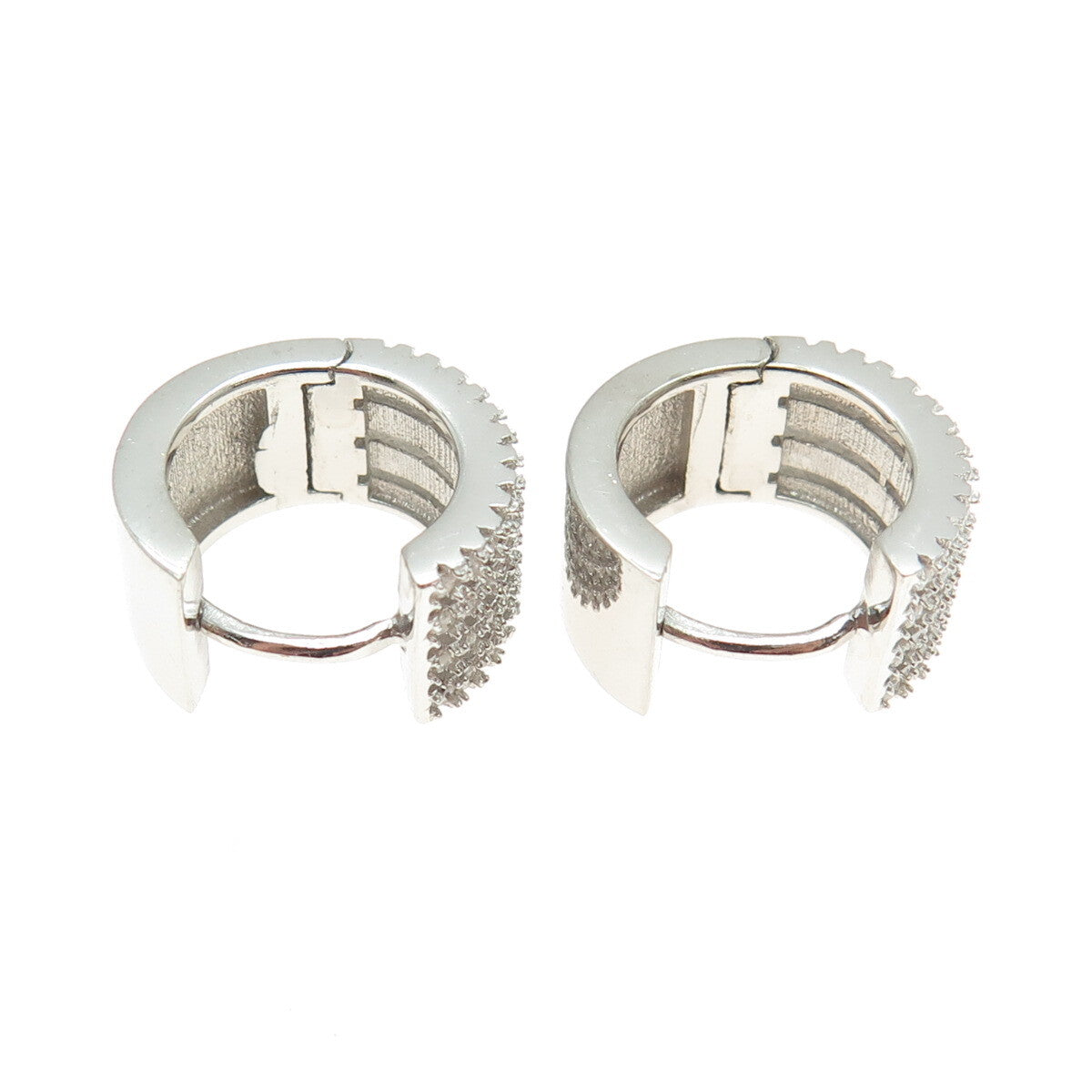 925 Sterling Silver Round-Cut C Z Multi-Row Hoop Earrings